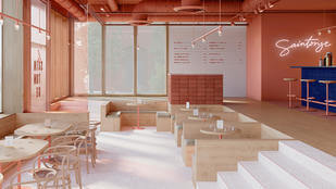 Lyst gulv fra bt gulve i en café i lyserøde farver